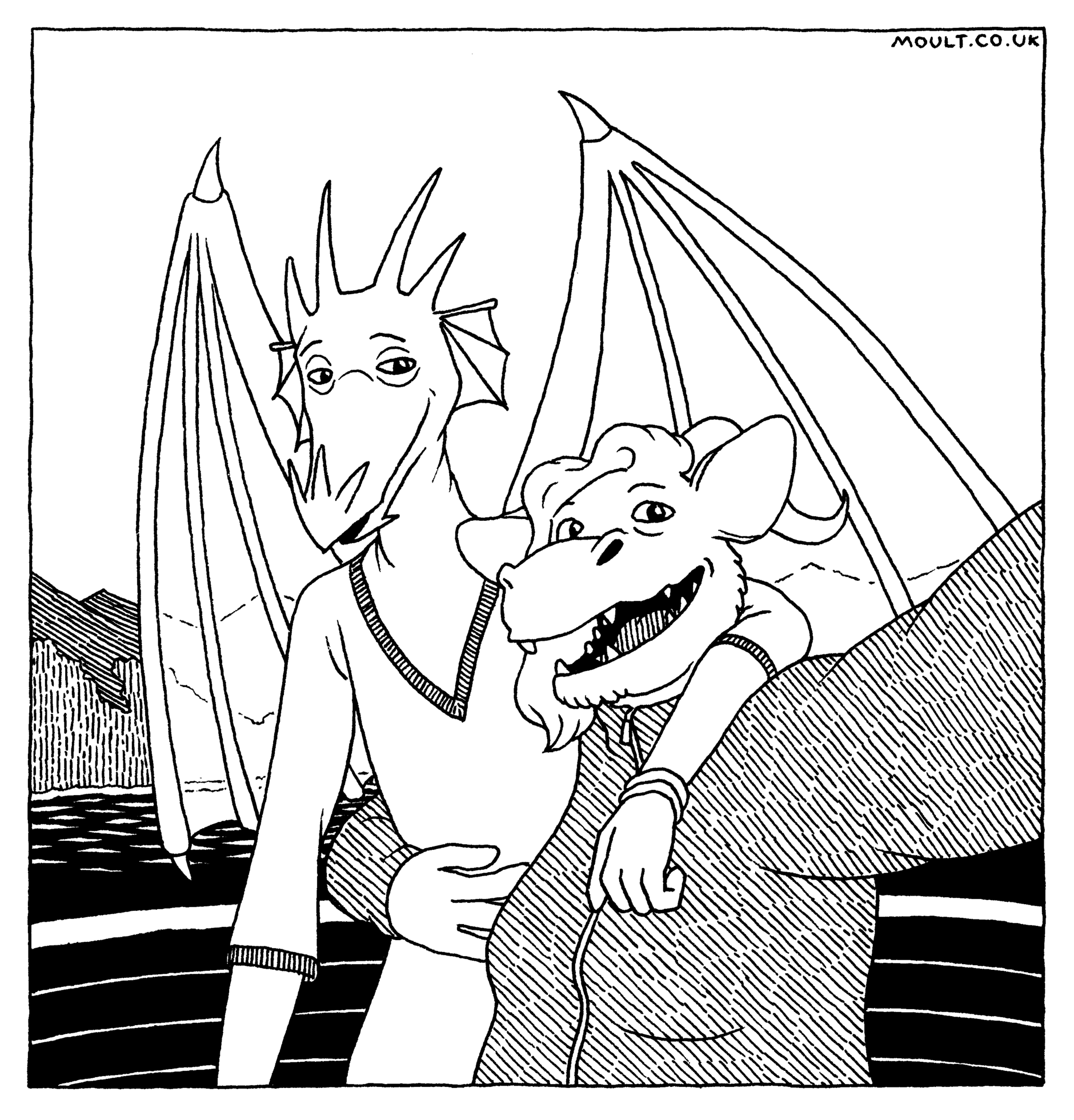 two dragons taking a selfie at the side of a cruise boat